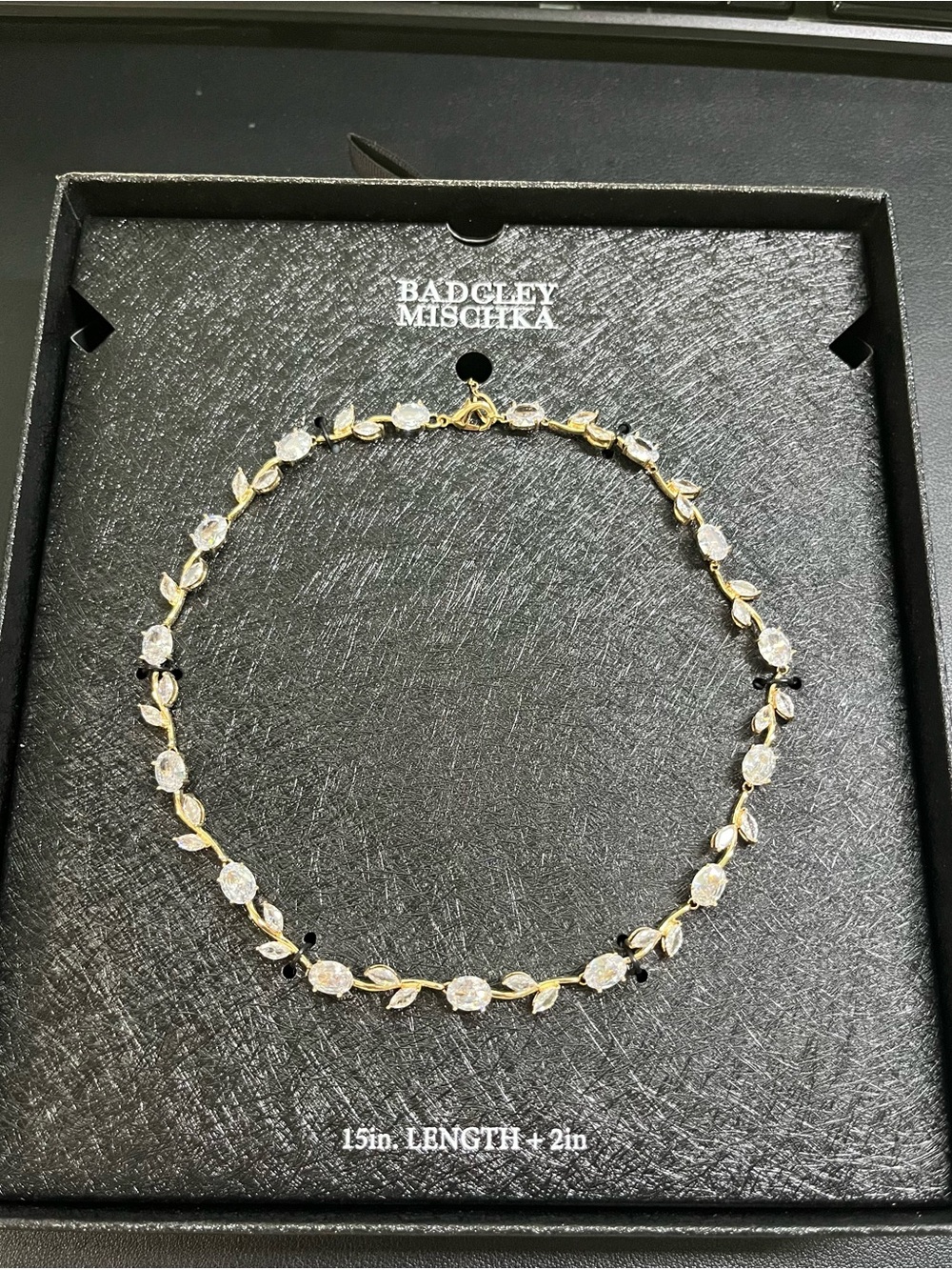 Badgley Mischka Gold & Crystal Vine/Leaf Choker Necklace - NIB